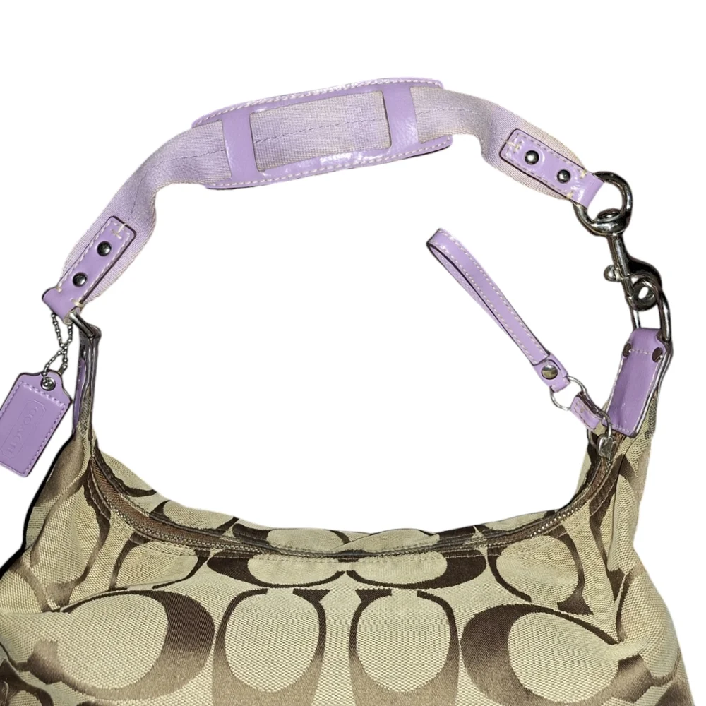Coach Signature Canvas Hobo with Lavender Accent